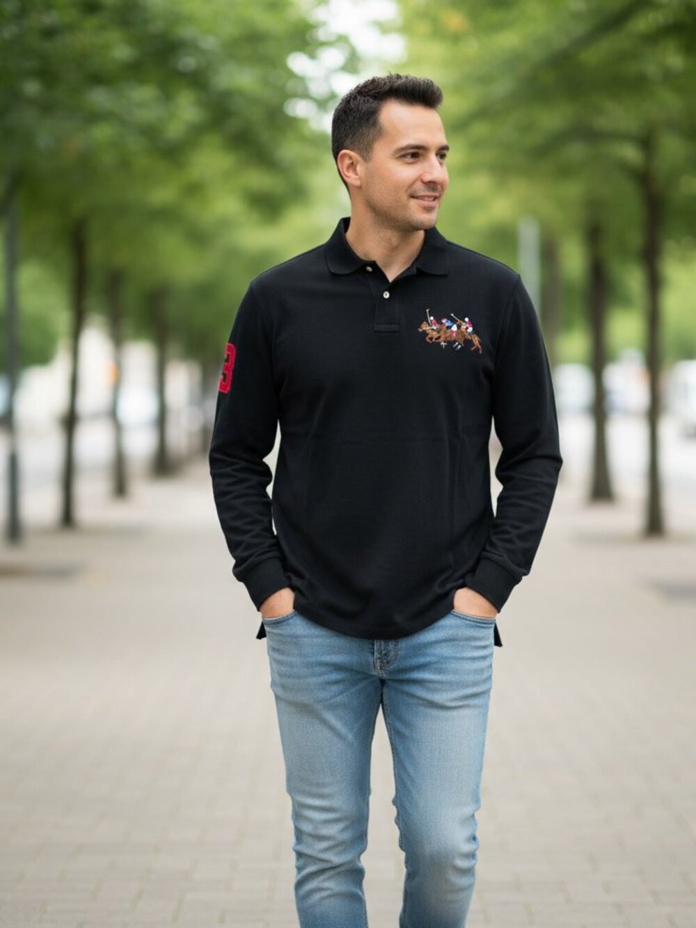 Polo Ralph Lauren Black Multi-Pony L/S Polo M